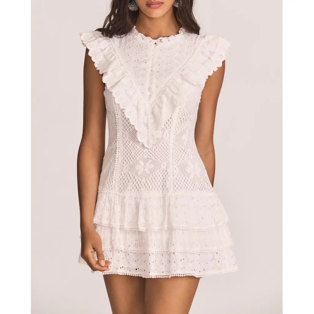 LoveShackFancy Lunetta White Ruffled Tiered Mini Dress